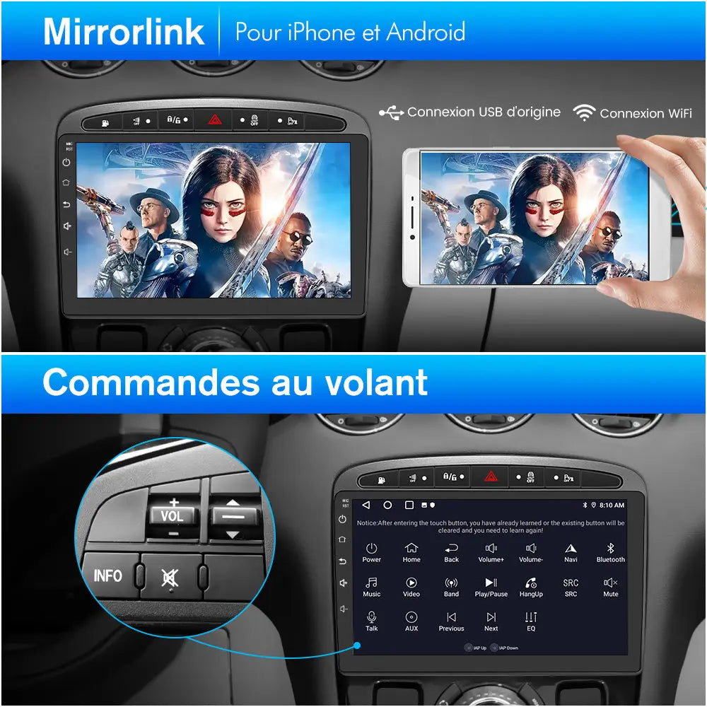 AWESAFE Autoradio Carplay pour Peugeot 308/408(2007-2013) 9 Pouces,Android 12 [2Go+32Go] avec GPS Android Auto WiFi DSP FM Commande au Volant/Bluetooth/Aide au Stationnement-Gris AWESAFE