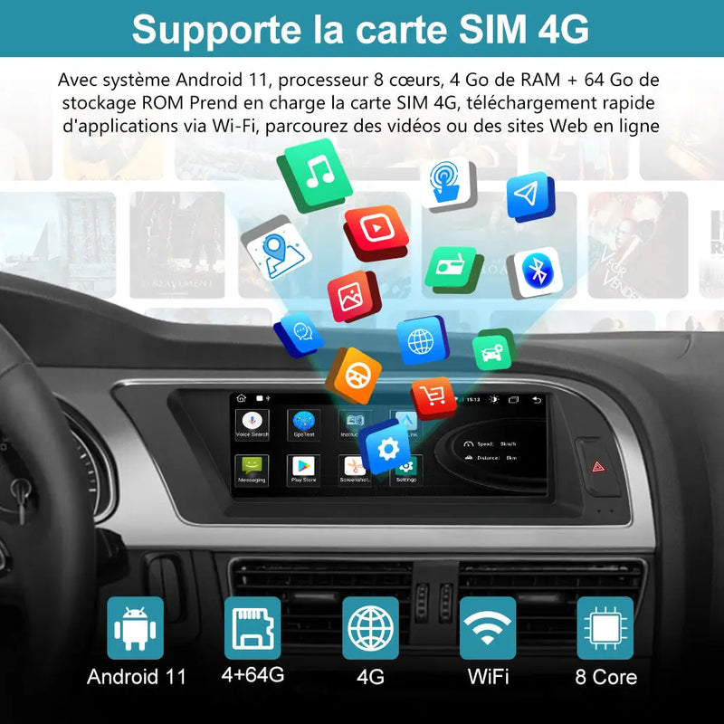 AWESAFE Autoradio Pour Audi A5 2009-2016 -8.8 Pouces 4G,4+64GB Android 13 avec Bluetooth/sans fil Android Auto & CarPlay/Mirrorlink/Navigation-Version haut de gamme AWESAFE