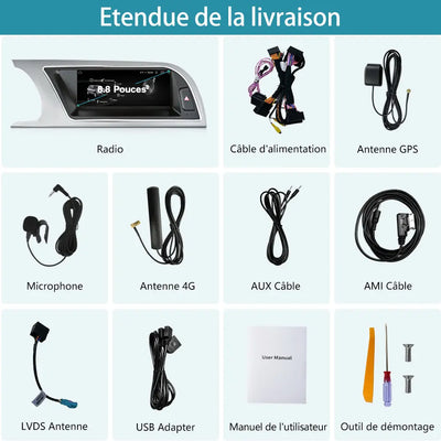 AWESAFE Autoradio Pour Audi A5 2009-2016 -8.8 Pouces 4G,4+64GB Android 13 avec Bluetooth/sans fil Android Auto & CarPlay/Mirrorlink/Navigation-Version haut de gamme AWESAFE