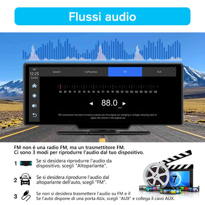 AWESAFE Autoradio Wireless CarPlay e Android Auto, Schermo 10,26 Pollici Touchscreen,4K Dashcam Anteriore e 1080P Posteriore Bluetooth con Navigatore GPS, Mirror Link, Assistente Vocale, AUX, FM AWESAFE