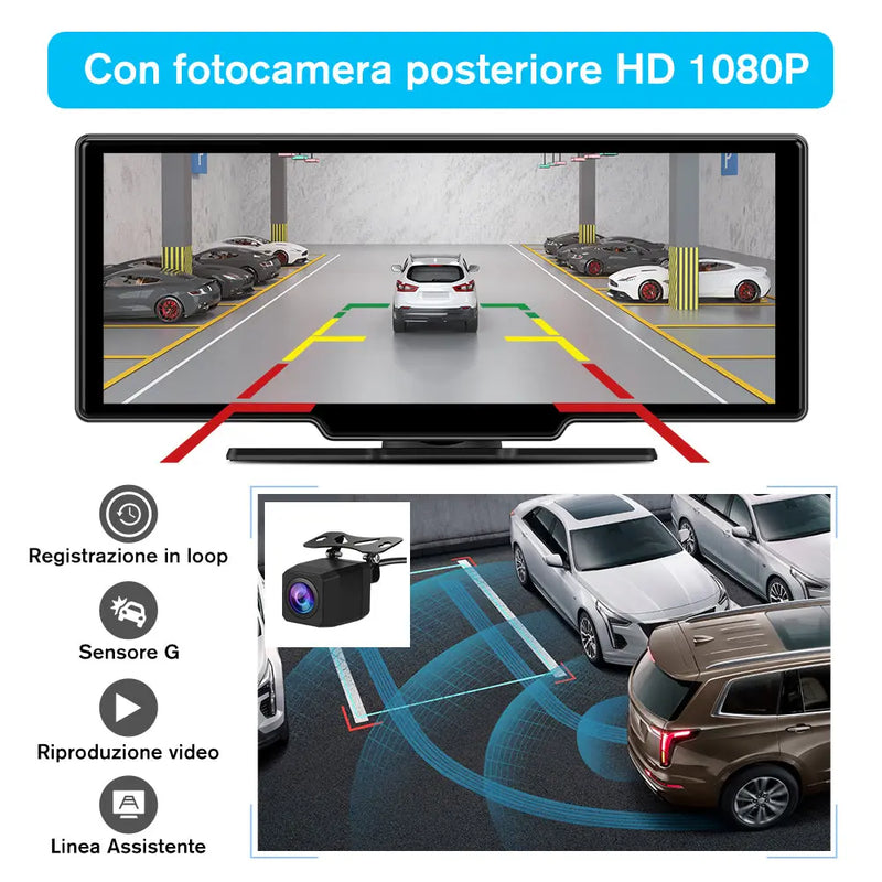 AWESAFE Autoradio Wireless CarPlay e Android Auto, Schermo 10,26 Pollici Touchscreen,4K Dashcam Anteriore e 1080P Posteriore Bluetooth con Navigatore GPS, Mirror Link, Assistente Vocale, AUX, FM AWESAFE