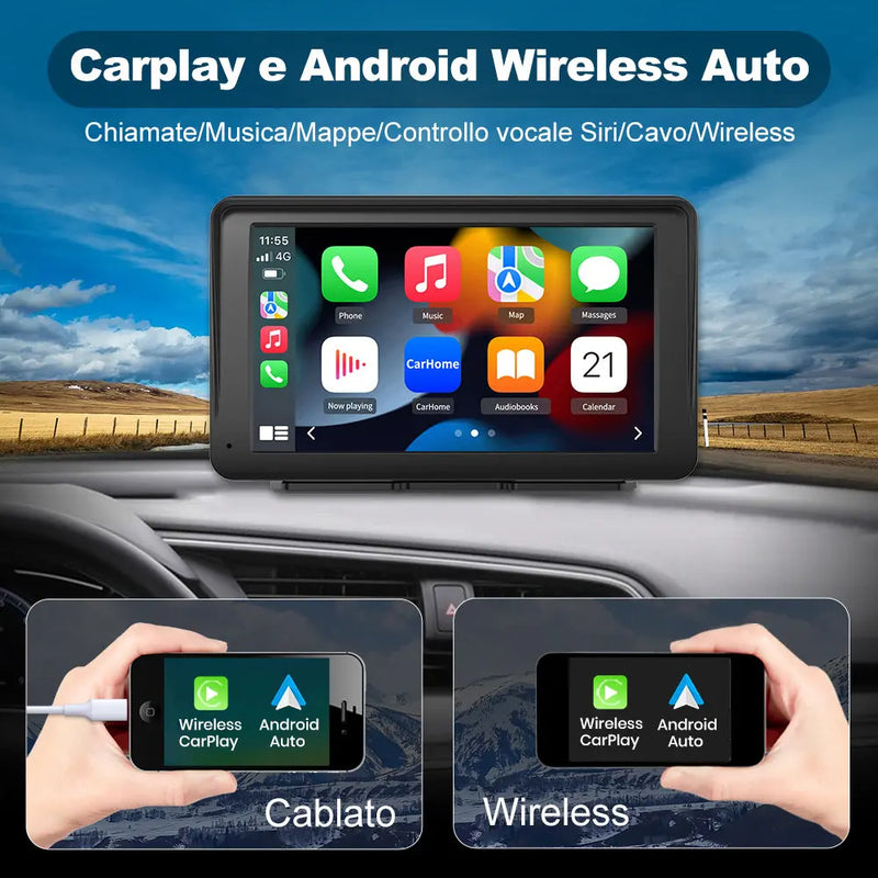 AWESAFE Autoradio Wireless CarPlay e Android Auto, Schermo 7 Pollici Touchscreen Car Play per Auto Display Radio Bluetooth con Navigatore GPS, Mirror Link, Assistente Vocale, AUX, FM AWESAFE
