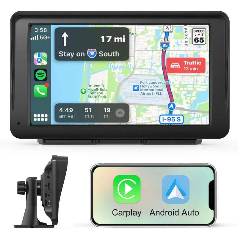 AWESAFE Autoradio avec écran tactile 7 pouces, CarPlay et Android Auto sans fil, Bluetooth, GPS, Mirror Link, assistant vocal, entrée AUX et radio FM pour voiture AWESAFE