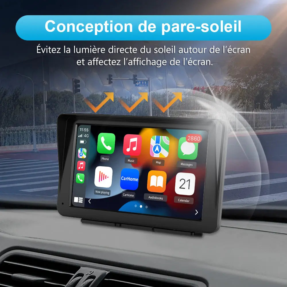 AWESAFE Autoradio avec écran tactile 7 pouces, CarPlay et Android Auto sans fil, Bluetooth, GPS, Mirror Link, assistant vocal, entrée AUX et radio FM pour voiture AWESAFE