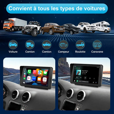 AWESAFE Autoradio avec écran tactile 7 pouces, CarPlay et Android Auto sans fil, Bluetooth, GPS, Mirror Link, assistant vocal, entrée AUX et radio FM pour voiture AWESAFE