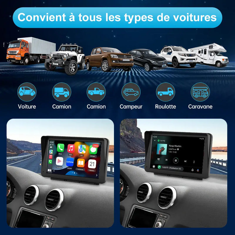 AWESAFE Autoradio avec écran tactile 7 pouces, CarPlay et Android Auto sans fil, Bluetooth, GPS, Mirror Link, assistant vocal, entrée AUX et radio FM pour voiture AWESAFE
