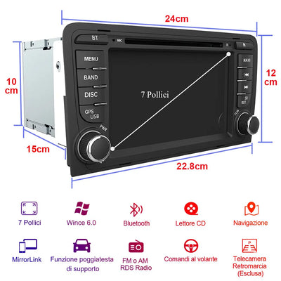 AWESAFE Autoradio con Schermo Touchscreen HD 7 Pollici Per Audi A3 S3 RS3 2006-2012,- GPS/Bluetooth/MirrorLink/RDS/DDR AWESAFE