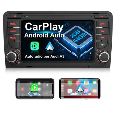 AWESAFE Autoradio für Audi A3 8P S3 RS3 2003-2012, Android 13 System, 7 Zoll Touchscreen, 2G+32G, Unterstützt Navigation Carplay Android Auto Bluetooth WiFi AWESAFE