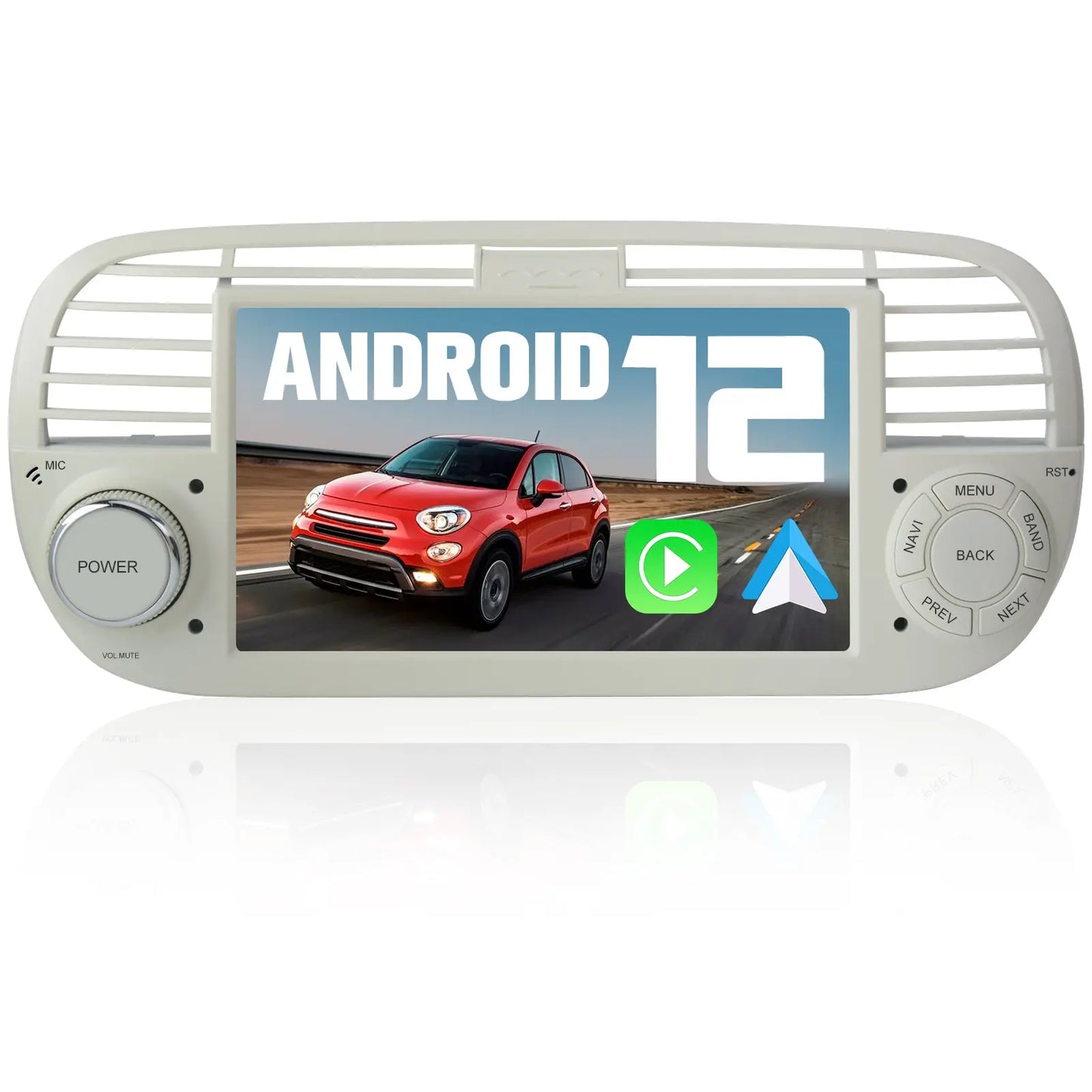 AWESAFE Autoradio für FIAT 500 2007-2015, Android 12 2G+32G 7 Zoll Touchscreen, mit GPS Navigation Carplay Android Auto Bluetooth WiFi - Weiß AWESAFE