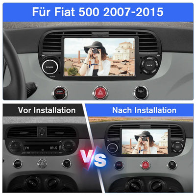 AWESAFE Autoradio für FIAT 500 2007-2015, Android 12 System, 7 Zoll Touchscreen, 2G+32G, Unterstützt GPS Navigation Bluetooth Carplay Android Auto WiFi AWESAFE