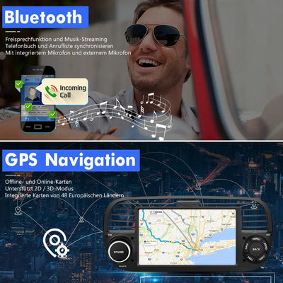 AWESAFE Autoradio für FIAT 500 2007-2015, Android 12 System, 7 Zoll Touchscreen, 2G+32G, Unterstützt GPS Navigation Bluetooth Carplay Android Auto WiFi AWESAFE