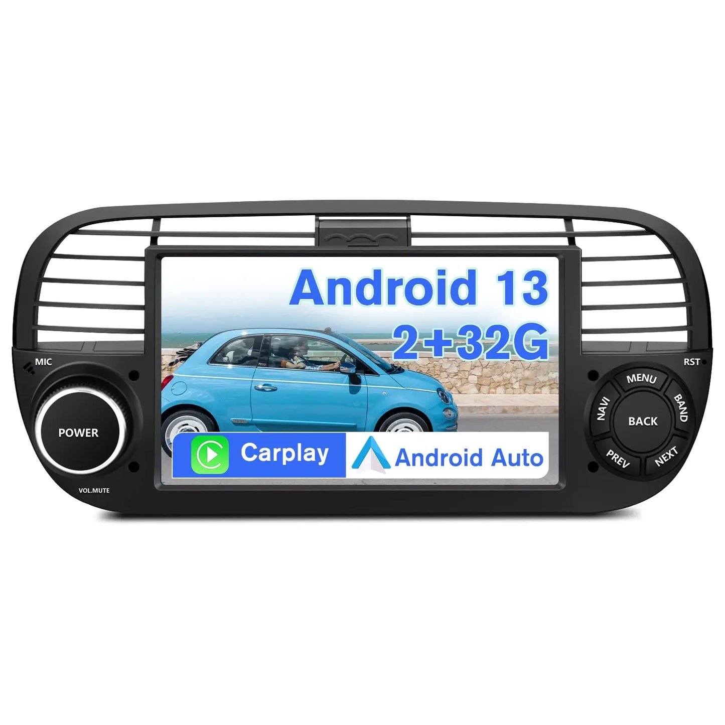 AWESAFE Autoradio für FIAT 500 2007-2015, Android 12 System, 7 Zoll Touchscreen, 2G+32G, Unterstützt GPS Navigation Bluetooth Carplay Android Auto WiFi AWESAFE