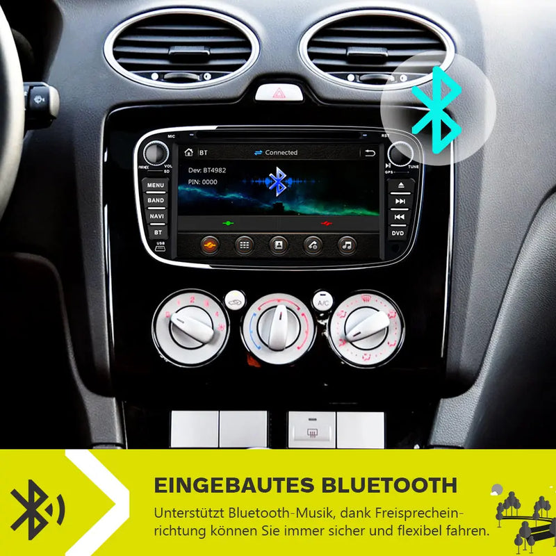AWESAFE Autoradio für Ford Focus Mondeo S-Max C-Max Galaxy, Doppel Din Radio mit Navi unterstützt Lenkrad Bedienung Bluetooth Mirrorlink CD DVD FM AM RDS - Schwarz AWESAFE