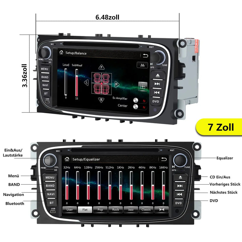 AWESAFE Autoradio für Ford Focus Mondeo S-Max C-Max Galaxy, Doppel Din Radio mit Navi unterstützt Lenkrad Bedienung Bluetooth Mirrorlink CD DVD FM AM RDS - Schwarz AWESAFE