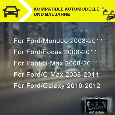 AWESAFE Autoradio für Ford Focus Mondeo S-Max C-Max Galaxy, Doppel Din Radio mit Navi unterstützt Lenkrad Bedienung Bluetooth Mirrorlink CD DVD FM AM RDS - Schwarz AWESAFE