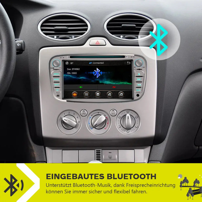 AWESAFE Autoradio für Ford Focus Mondeo S-Max C-Max Galaxy, Doppel Din Radio mit Navi unterstützt Lenkrad Bedienung Bluetooth Mirrorlink CD DVD FM AM RDS - Silber AWESAFE