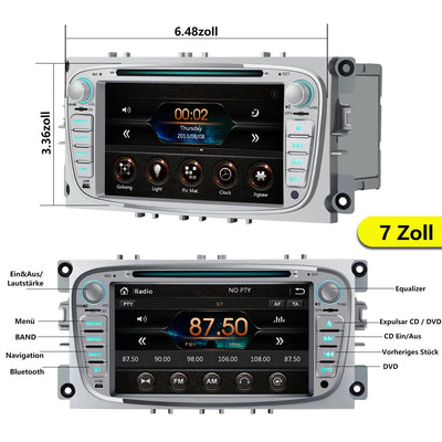 AWESAFE Autoradio für Ford Focus Mondeo S-Max C-Max Galaxy, Doppel Din Radio mit Navi unterstützt Lenkrad Bedienung Bluetooth Mirrorlink CD DVD FM AM RDS - Silber AWESAFE