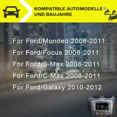 AWESAFE Autoradio für Ford Focus Mondeo S-Max C-Max Galaxy, Doppel Din Radio mit Navi unterstützt Lenkrad Bedienung Bluetooth Mirrorlink CD DVD FM AM RDS - Silber AWESAFE