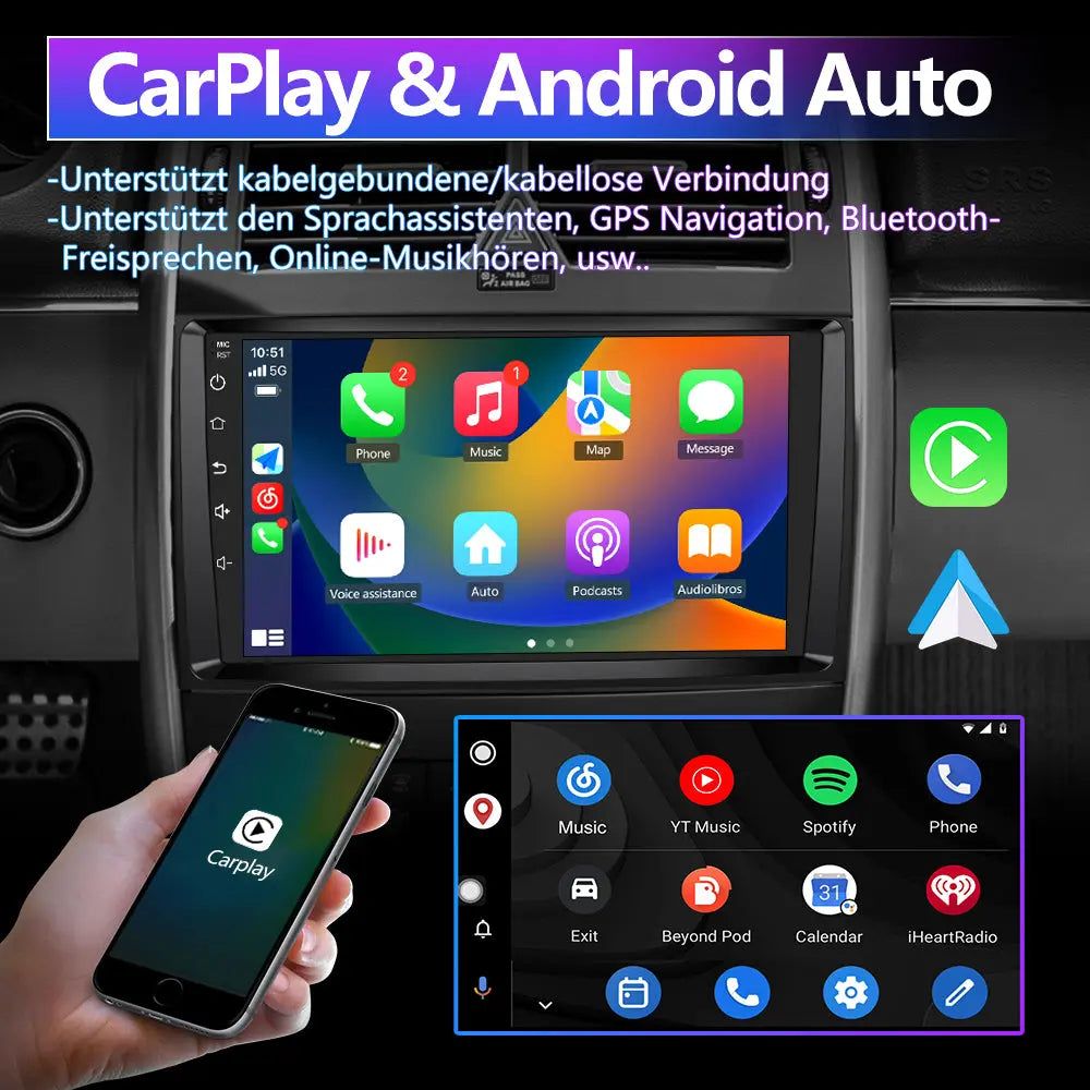 AWESAFE Autoradio für Mercedes Benz A-Klasse W169 B-Klasse W245 Viano Vito W639 Sprinter, Android 12, 2+32G, 9 Zoll Touchscreen, mit Blende, Unterstützt Navigation CarPlay Android Auto Bluetooth WiFi AWESAFE