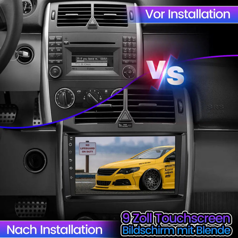 AWESAFE Autoradio für Mercedes Benz A-Klasse W169 B-Klasse W245 Viano Vito W639 Sprinter, Android 12, 2+32G, 9 Zoll Touchscreen, mit Blende, Unterstützt Navigation CarPlay Android Auto Bluetooth WiFi AWESAFE