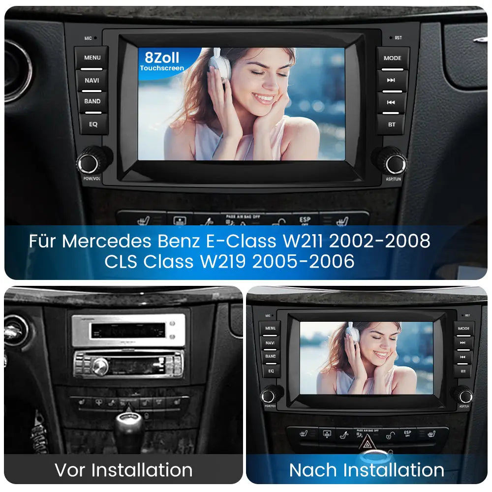 AWESAFE Autoradio für Mercedes Benz E Klasse W211 CLS W219, 2G+32G, Android 12 System, 8 Zoll Touchscreen, mit Navigation Carplay Android Auto Bluetooth MirrorLink WiFi AWESAFE