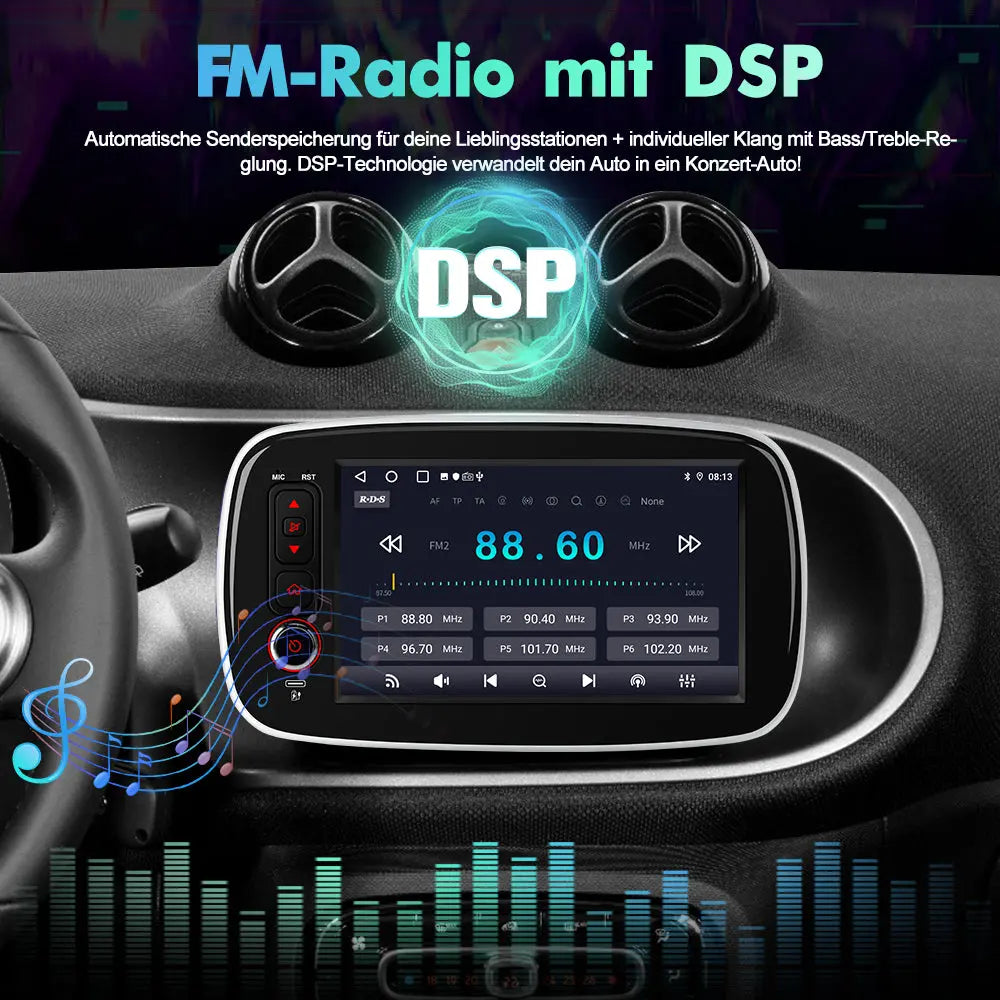 AWESAFE Autoradio für Mercedes Smart Fortwo 453 2014-2020, 2GB+64GB, Android 15 mit CarPlay und Android Auto, 8 Zoll Touchscreen AWESAFE