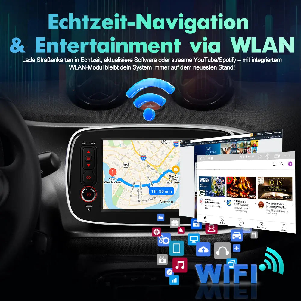 AWESAFE Autoradio für Mercedes Smart Fortwo 453 2014-2020, 2GB+64GB, Android 15 mit CarPlay und Android Auto, 8 Zoll Touchscreen AWESAFE