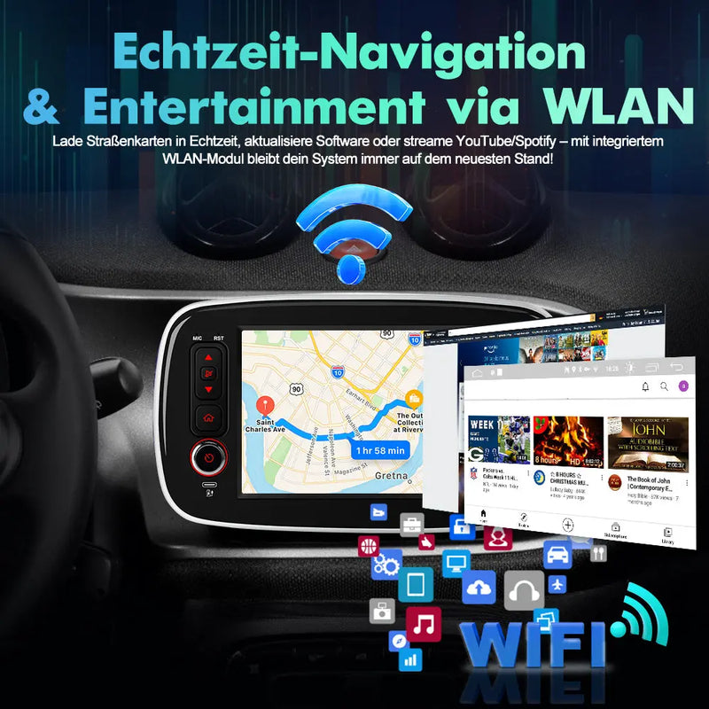 AWESAFE Autoradio für Mercedes Smart Fortwo 453 2014-2020, 2GB+64GB, Android 15 mit CarPlay und Android Auto, 8 Zoll Touchscreen AWESAFE