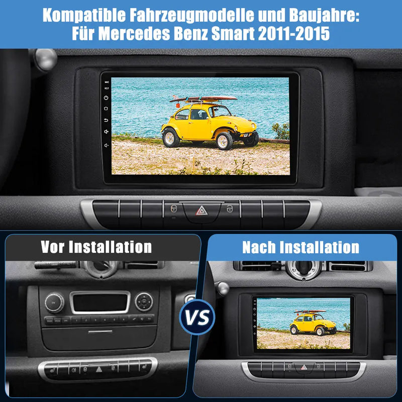 AWESAFE Autoradio für Smart Fortwo 451 2011-2015, Android 12 System, 2G+32G, 9 Zoll Touchscreen, mit Blende, Navigation Carplay Android Auto Bluetooth MirrorLink WiFi Unterstützung AWESAFE