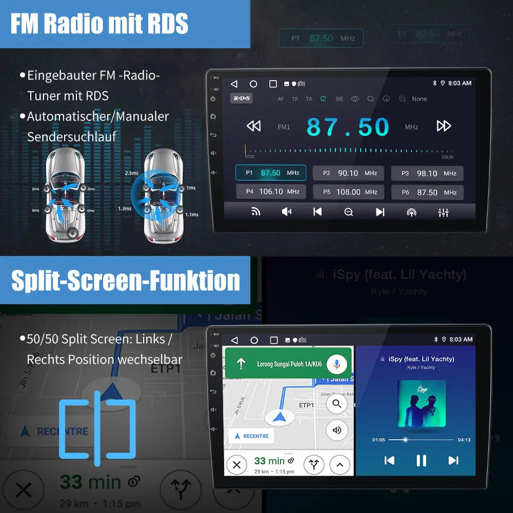 AWESAFE Autoradio für Smart Fortwo 451 2011-2015, Android 12 System, 2G+32G, 9 Zoll Touchscreen, mit Blende, Navigation Carplay Android Auto Bluetooth MirrorLink WiFi Unterstützung AWESAFE