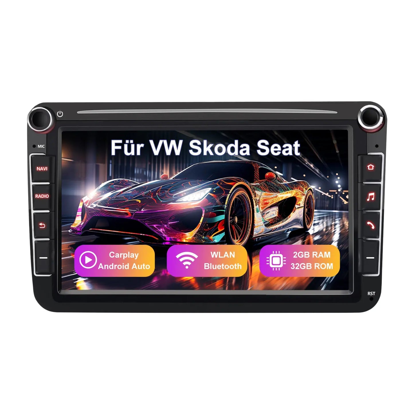 AWESAFE Autoradio für VW Golf 5 Golf 6 Skoda Seat, Android 12 Radio mit 8 Zoll Touchscreen, unterstützt Carplay Navigation Bluetooth MirrorLink AWESAFE