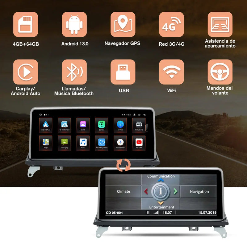 AWESAFE Autoradio para BMW X5 E70/X6 E71  2007-2009 con Sistema CCC,Radio de Coche Android 13 8 Core 4+64 GB con GPS Carplay Sistema Android Auto iDrive, Pantalla Táctil de 10.25 Pulgadas Soporta Tarjeta AWESAFE