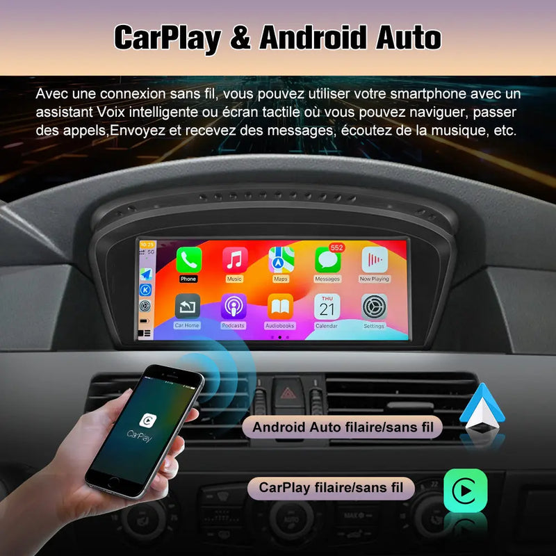 AWESAFE Autoradio pour BMW Série 5 et 3 - 8,9" 2+64GB Android 13 avec Bluetooth, DSP, sans fil Android Auto & CarPlay AWESAFE