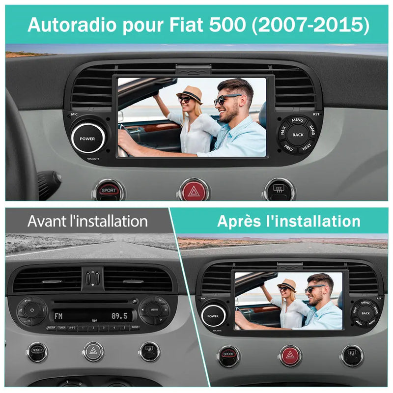 AWESAFE Autoradio pour Fiat 500 2007-2015 - 7" 2+64GB Android 13 avec Bluetooth, DSP, sans fil Android Auto & CarPlay AWESAFE