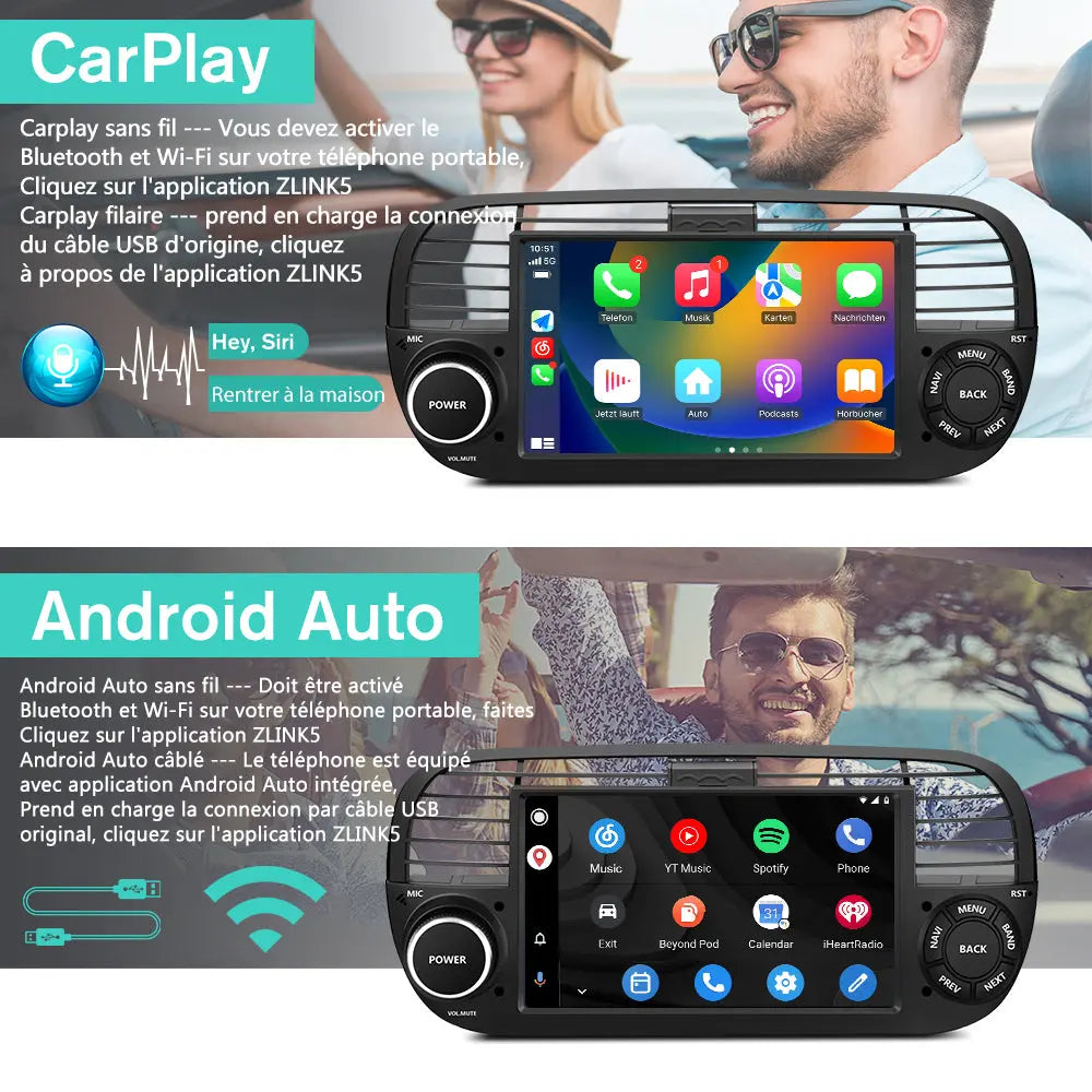 AWESAFE Autoradio pour Fiat 500 2007-2015 - 7" 2+64GB Android 13 avec Bluetooth, DSP, sans fil Android Auto & CarPlay AWESAFE