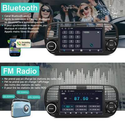 AWESAFE Autoradio pour Fiat 500 2007-2015 - 7" 2+64GB Android 13 avec Bluetooth, DSP, sans fil Android Auto & CarPlay AWESAFE