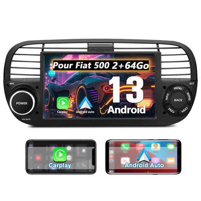AWESAFE Autoradio pour Fiat 500 2007-2015 - 7" 2+64GB Android 13 avec Bluetooth, DSP, sans fil Android Auto & CarPlay AWESAFE
