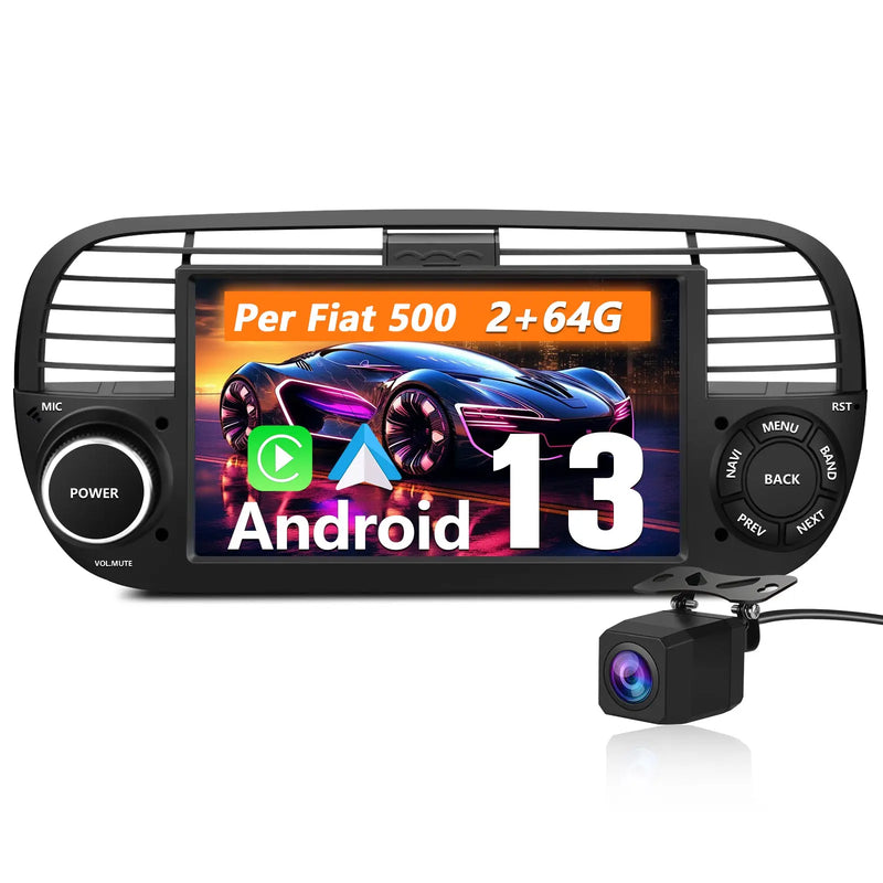 AWESAFE Autoradio pour Fiat 500 2007-2015 - 7" 2+64GB Android 13 avec Bluetooth, DSP, sans fil Android Auto & CarPlay AWESAFE