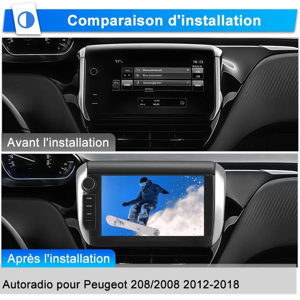 AWESAFE Autoradio pour Peugeot 208/2008 2012-2018 8 Pouces Écran Tactile Construit en Carplay intégré/Android Auto SWC GPS Bluetooth WiFi RDS FM Radio AWESAFE