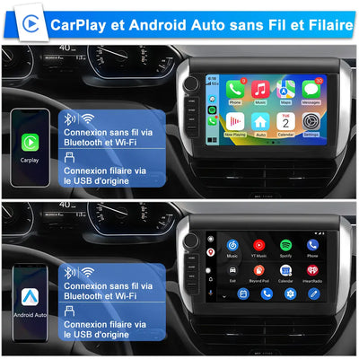 AWESAFE Autoradio pour Peugeot 208/2008 2012-2018 8 Pouces Écran Tactile Construit en Carplay intégré/Android Auto SWC GPS Bluetooth WiFi RDS FM Radio AWESAFE