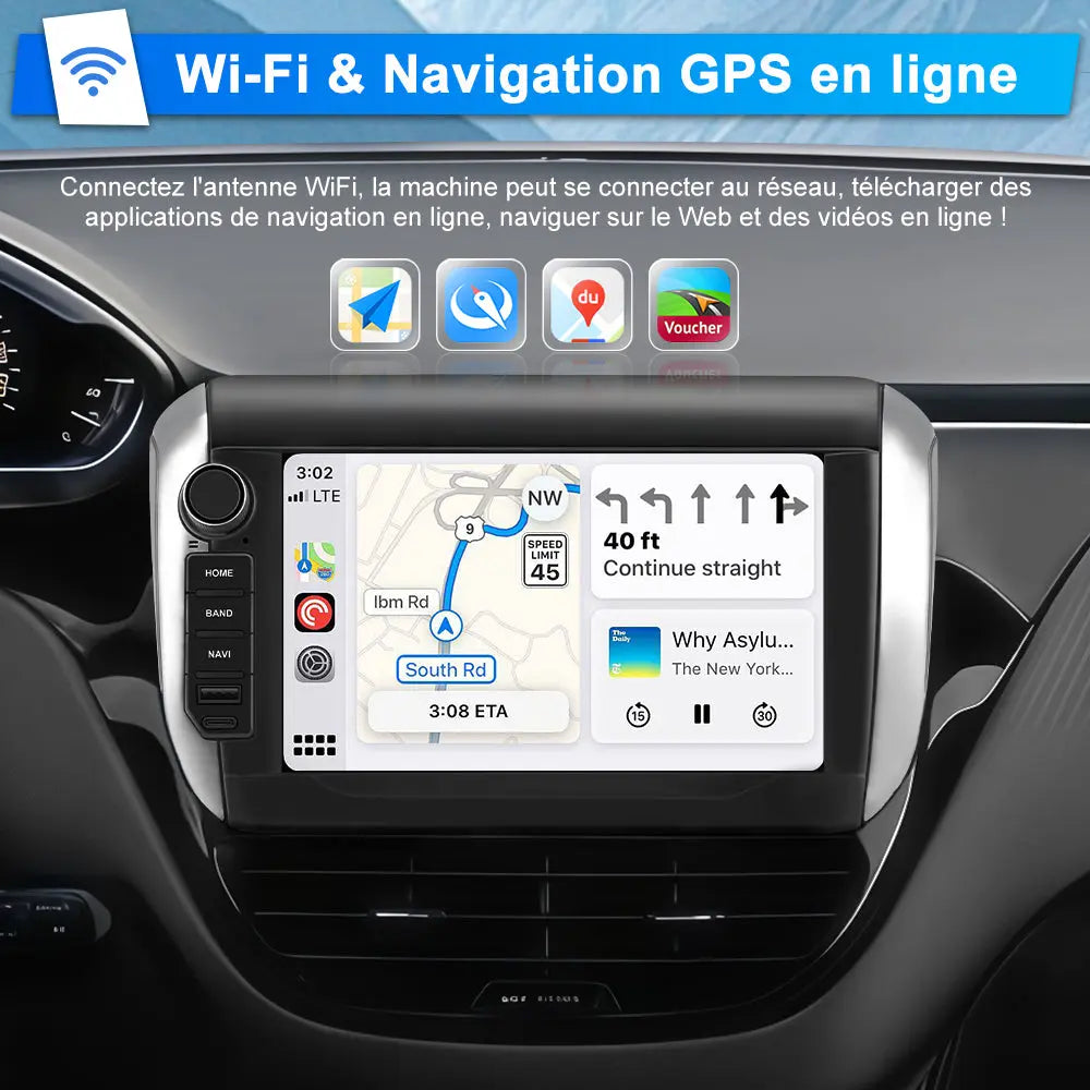 AWESAFE Autoradio pour Peugeot 208/2008 2012-2018 8 Pouces Écran Tactile Construit en Carplay intégré/Android Auto SWC GPS Bluetooth WiFi RDS FM Radio AWESAFE