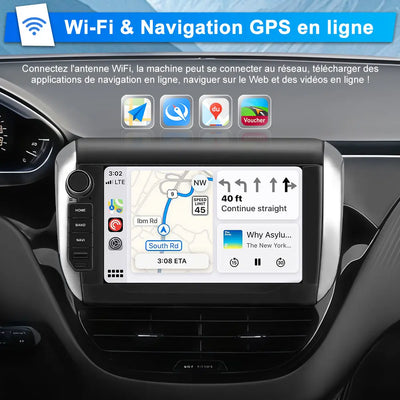 AWESAFE Autoradio pour Peugeot 208/2008 2012-2018 8 Pouces Écran Tactile Construit en Carplay intégré/Android Auto SWC GPS Bluetooth WiFi RDS FM Radio AWESAFE