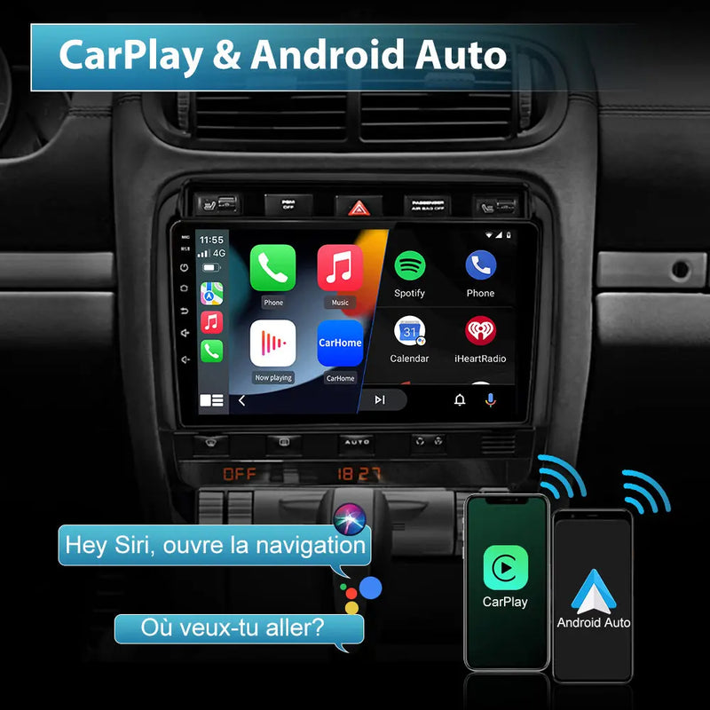 AWESAFE Autoradio pour Porsche Cayenne 9PA 2002-2010, Android 12, écran Tactile 9 Pouces avec Lunette, Prise en Charge de la Navigation Carplay sans Fil Android sans Fil Bluetooth WiFi RDS Radio AWESAFE
