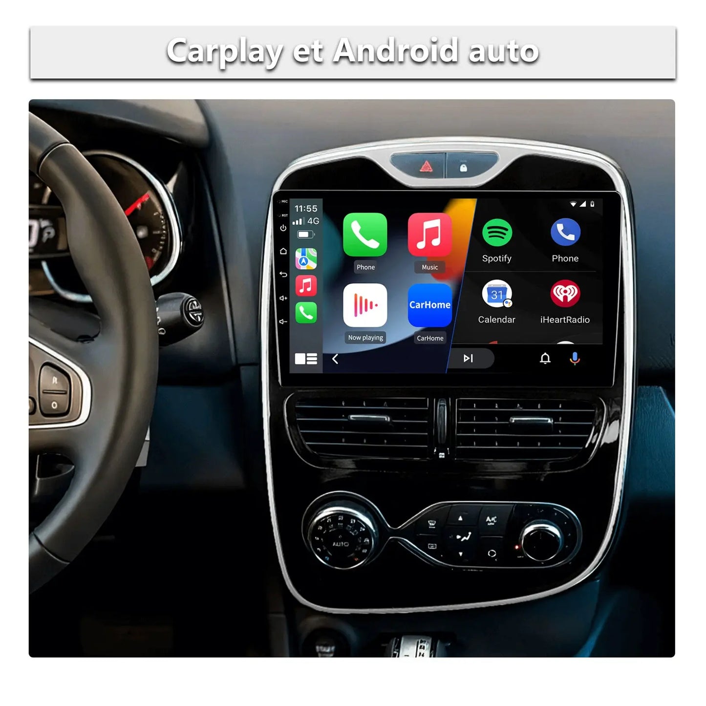 AWESAFE Autoradio pour Renault Clio 4 2017-2019 10,1 Pouces écran Tactile HD Android 12 Support Carplay et Android Auto Mirror Link Commande au Volant WiFi Bluetooth GPS FM RDS AWESAFE