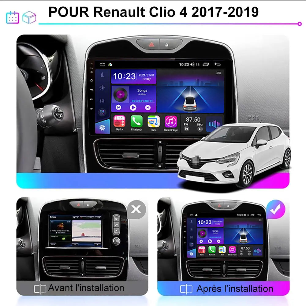 AWESAFE Autoradio pour Renault Clio 4 2017-2019 10,1 Pouces écran Tactile HD Android 12 Support Carplay et Android Auto Mirror Link Commande au Volant WiFi Bluetooth GPS FM RDS AWESAFE