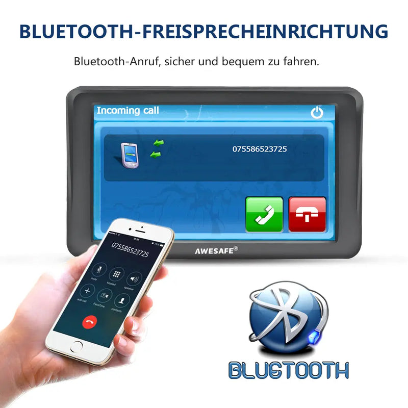 AWESAFE Bluetooth Navigationsgeräte für Auto, 7 Zoll Touchscreen, GPS Navigation für LKW PKW KFZ, 2023 Europa Karten unterstützt lebenslang kostenloses AWESAFE