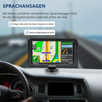 AWESAFE Bluetooth Navigationsgeräte für Auto, 7 Zoll Touchscreen, GPS Navigation für LKW PKW KFZ, 2023 Europa Karten unterstützt lebenslang kostenloses AWESAFE