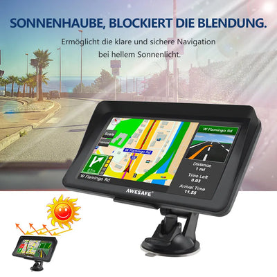 AWESAFE Bluetooth Navigationsgeräte für Auto, 7 Zoll Touchscreen, GPS Navigation für LKW PKW KFZ, 2023 Europa Karten unterstützt lebenslang kostenloses AWESAFE