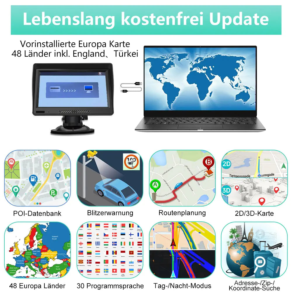 AWESAFE Bluetooth Navigationsgeräte mit 9 Zoll Touchscreen, GPS Navigation für LKW PKW KFZ, 2023 Europa Karten AWESAFE