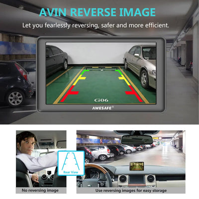 AWESAFE Bluetooth Sat Nav with Reversing Camera for Cars Truck Satnav Lorry HGV GPS Navigation with Speed Camera Alert Postcode AWESAFE